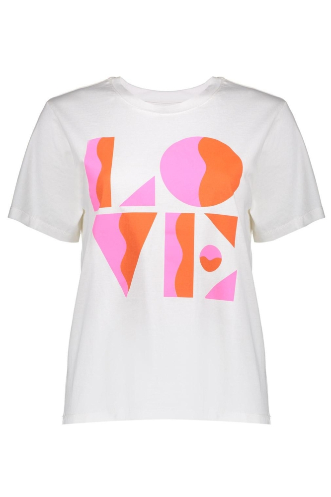 T SHIRT MET TEKST 52361 70 000000 WHITE/PINK/ORANGE